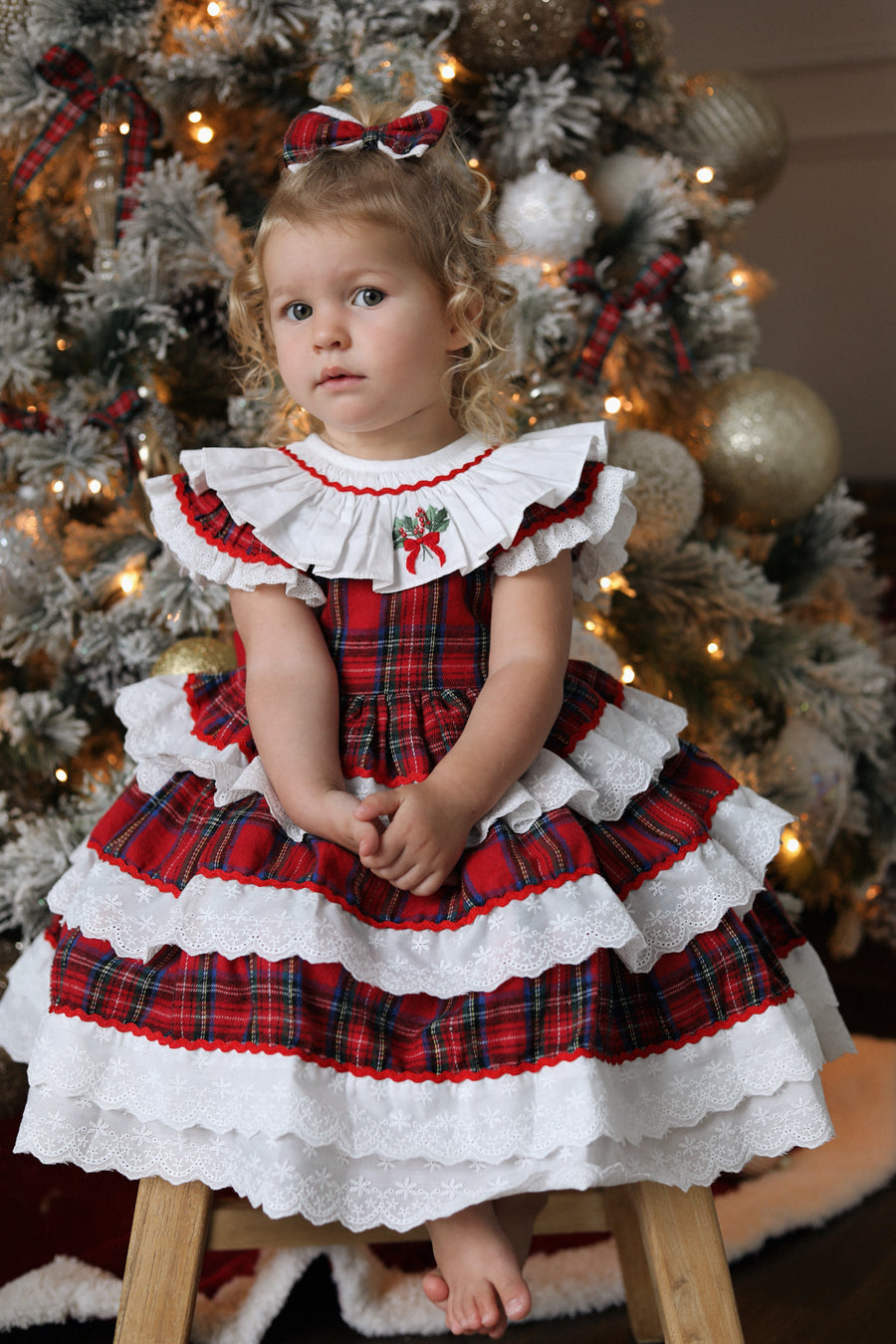 Classic Tartan & Lace Puff Dress * Pre-Order September