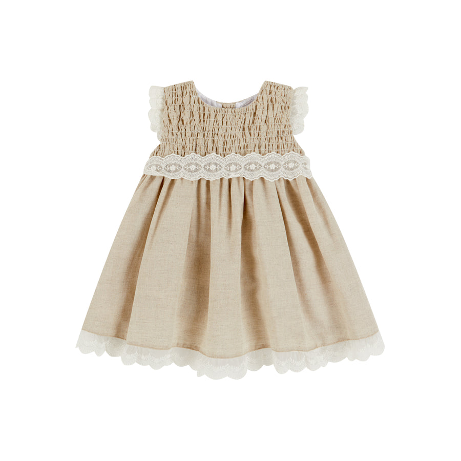 Josephine Oatmeal & Lace Dress