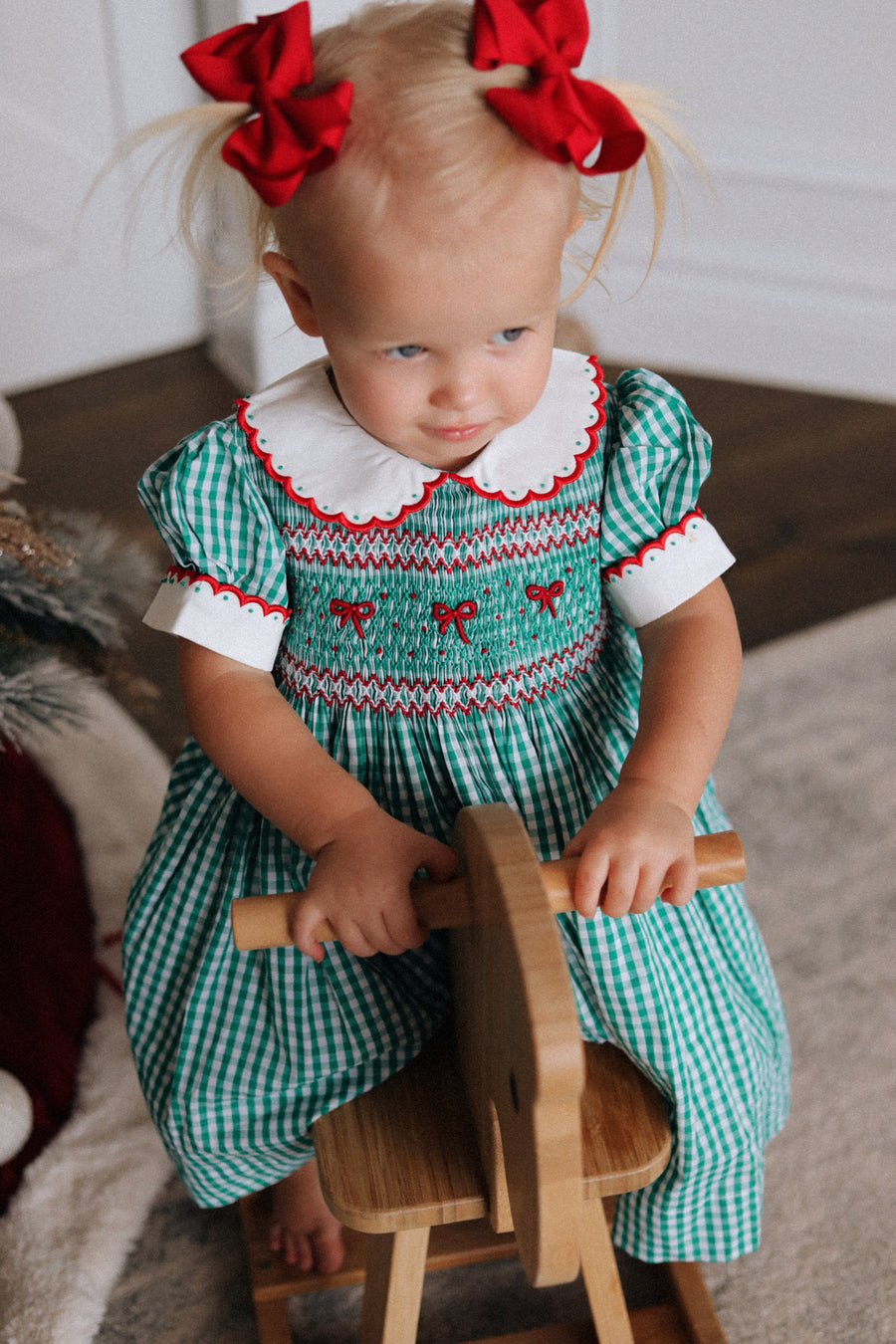 Mistletoe Gingham Handsmocked Dress