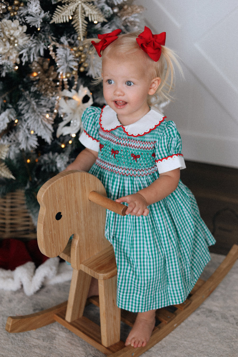 Mistletoe Gingham Handsmocked Dress