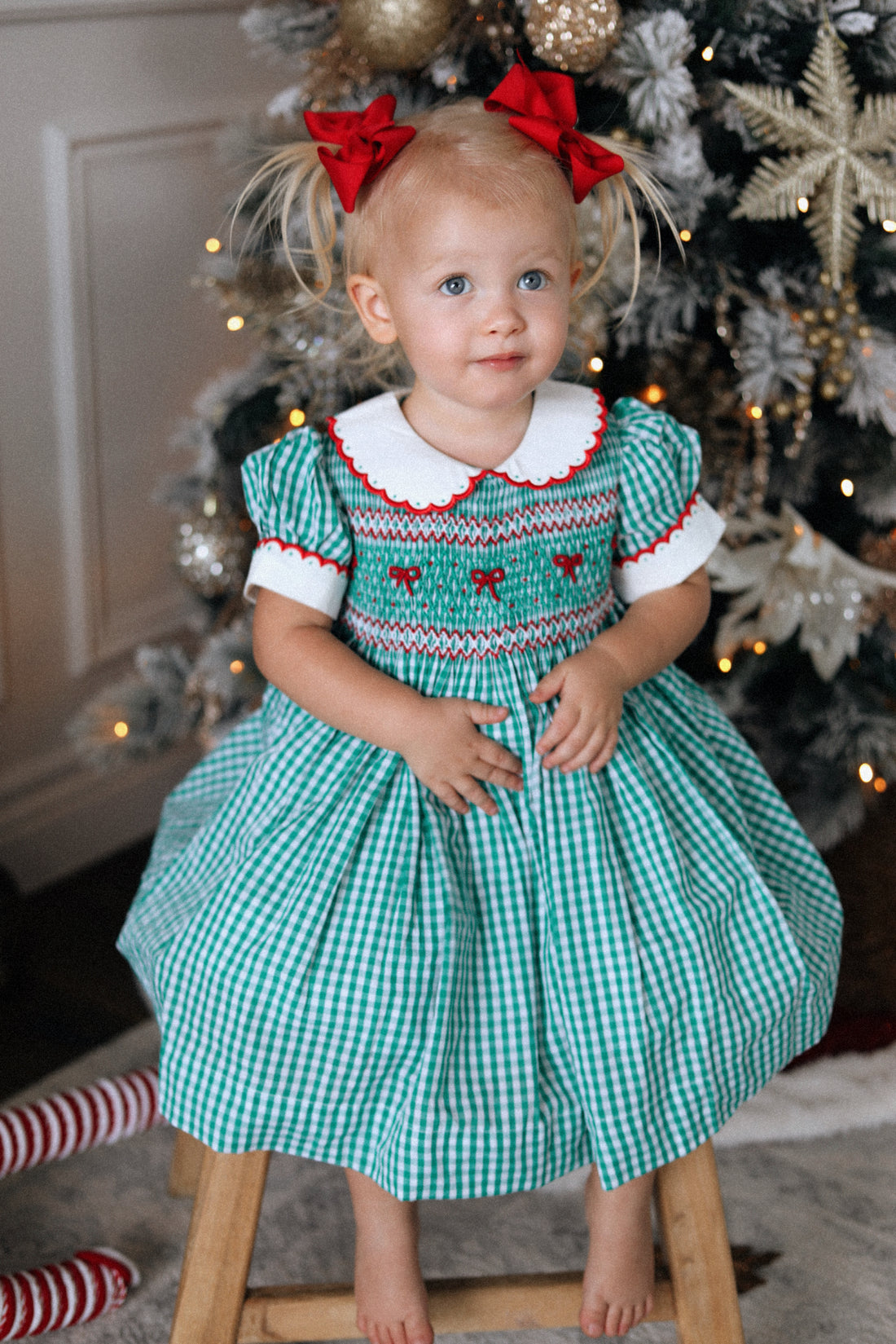 Mistletoe Gingham Handsmocked Dress