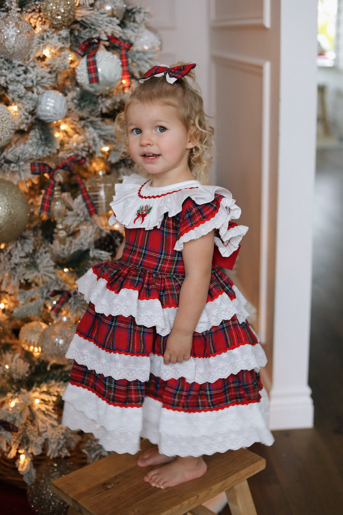 Classic Tartan & Lace Puff Dress * Pre-Order September