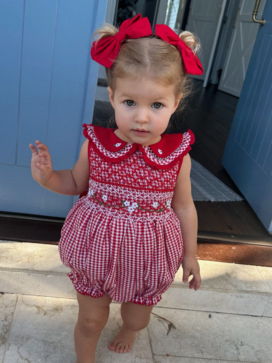 Holly Jolly Gingham Handsmocked Romper * Pre-Order October