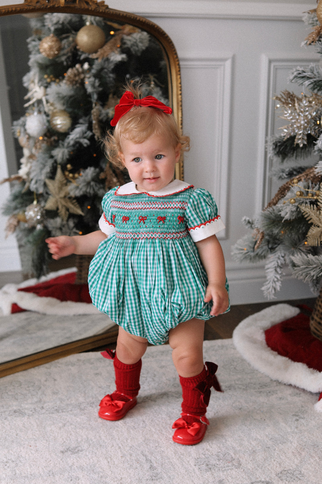 Mistletoe Gingham Handsmocked Romper