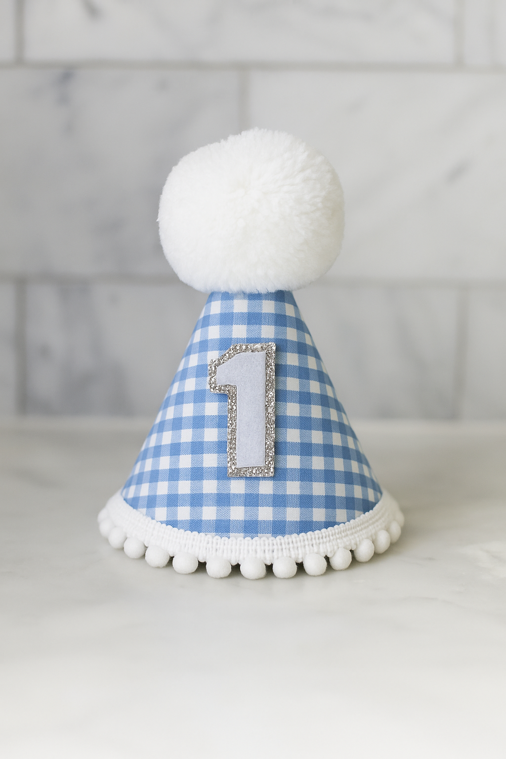 Blue Gingham Birthday Party Hat