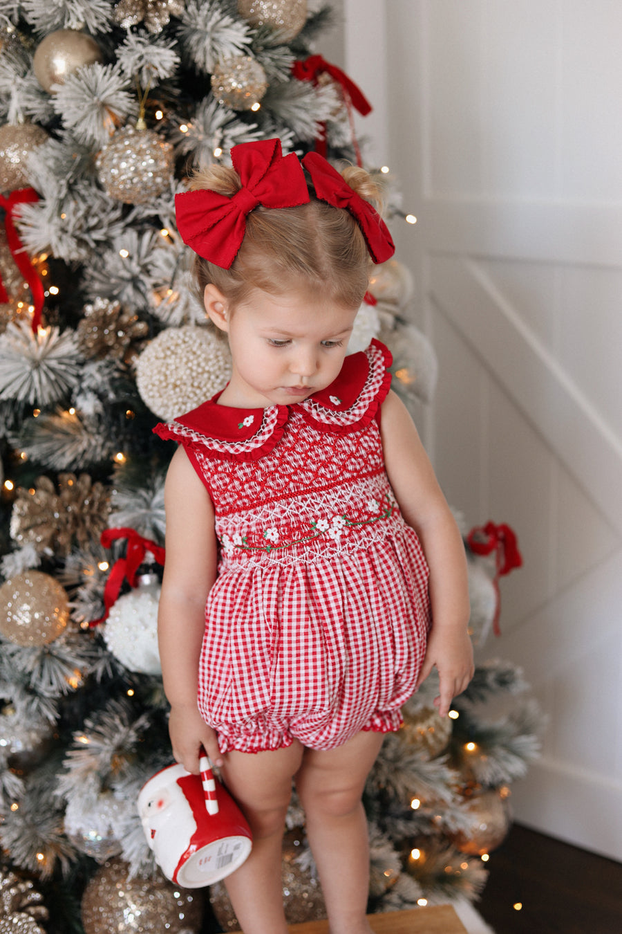 Holly Jolly Gingham Handsmocked Romper * Pre-Order October