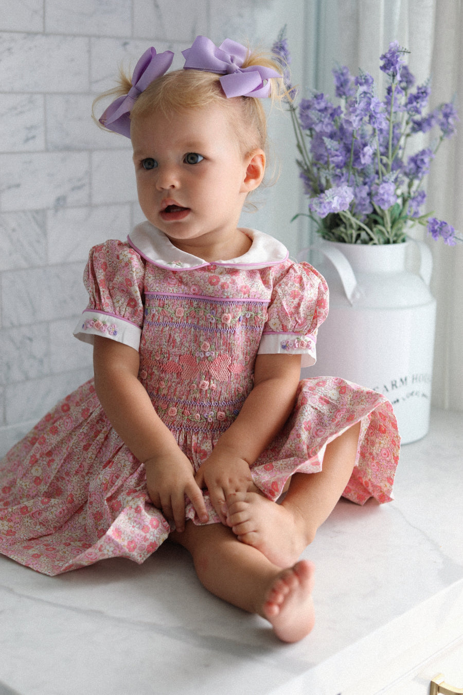 Charlottle Handsmocked Ribbons and Roses Dress