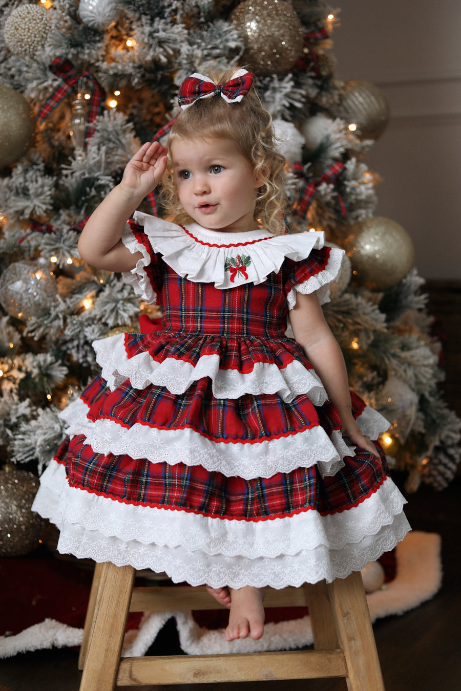 Classic Tartan & Lace Puff Dress * Pre-Order September