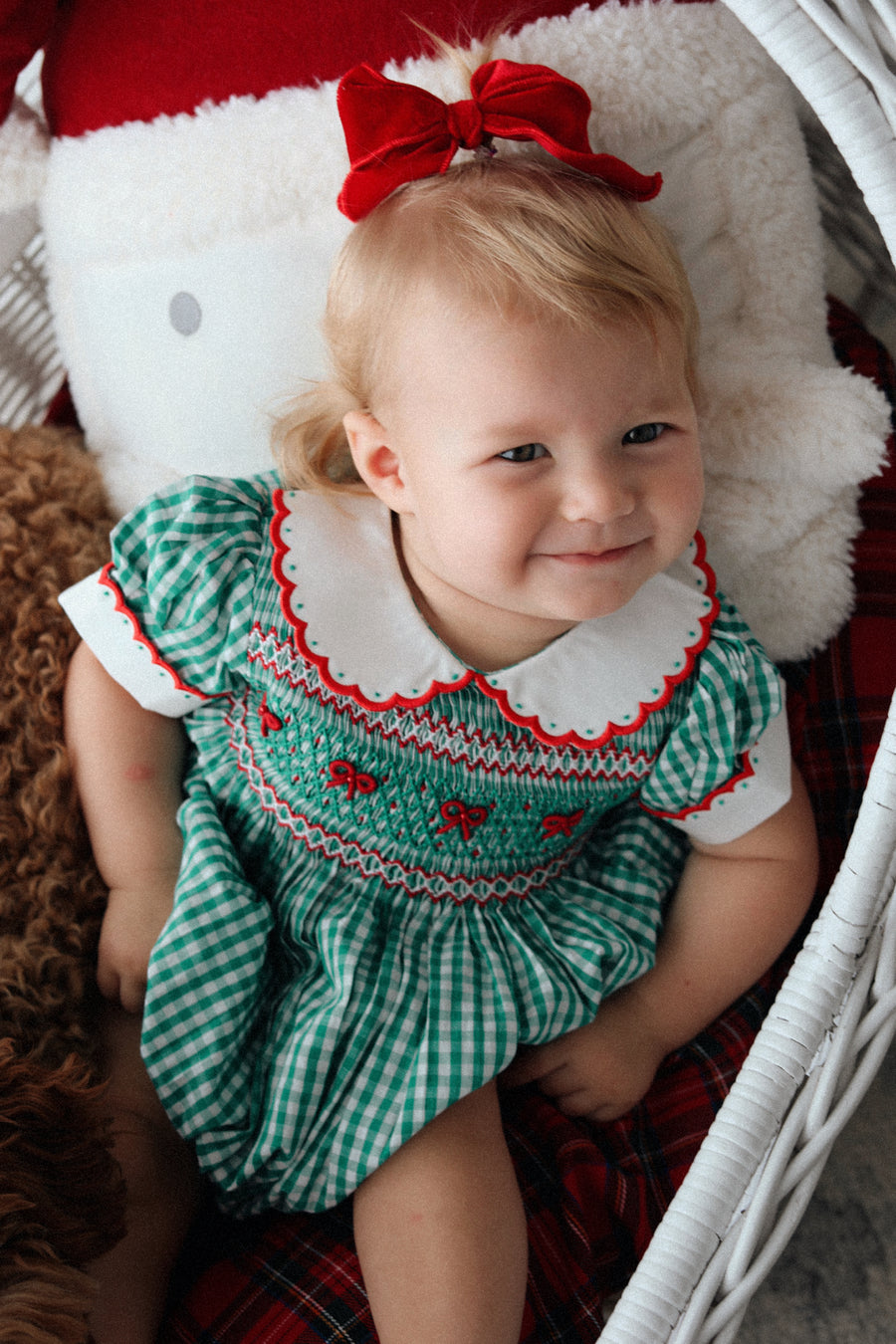 Mistletoe Gingham Handsmocked Romper