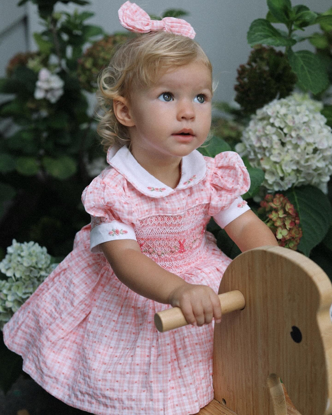 Peach Swiss Dot Bunny Handsmocked Dress