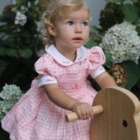 Peach Swiss Dot Bunny Handsmocked Dress