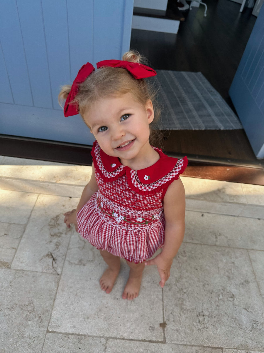 Holly Jolly Gingham Handsmocked Romper * Pre-Order October