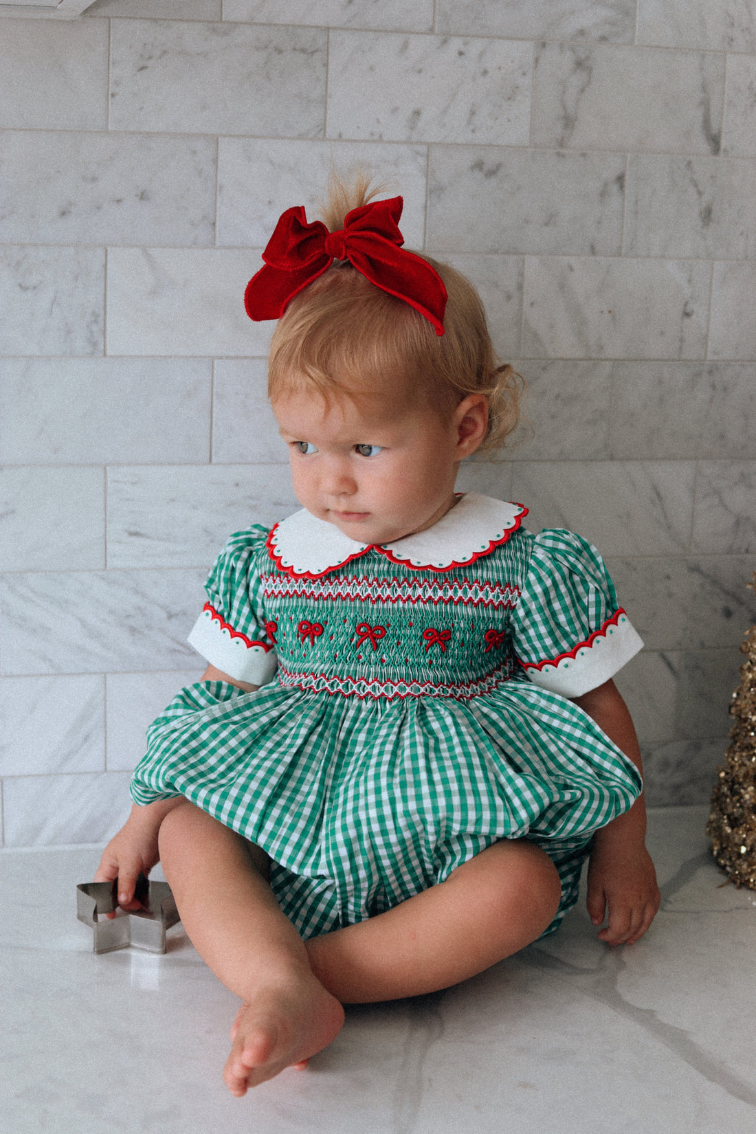 Mistletoe Gingham Handsmocked Romper