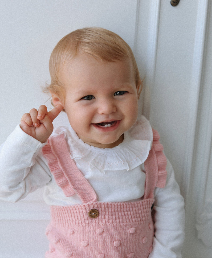 Long Sleeve Embroidered Bodysuit- Soft Pink