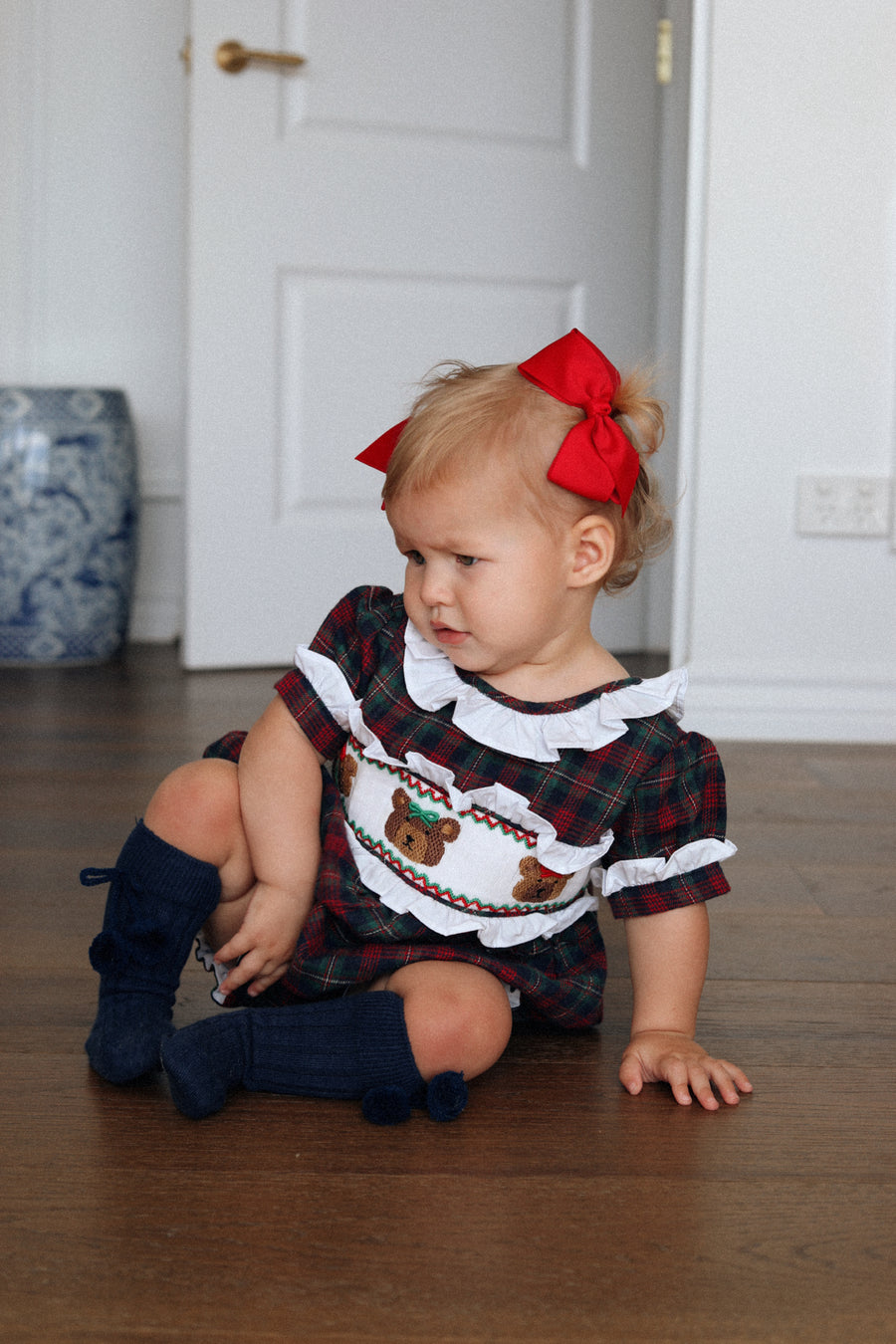 Teddy Tartan Ruffle Romper- *Pre-Order Oct