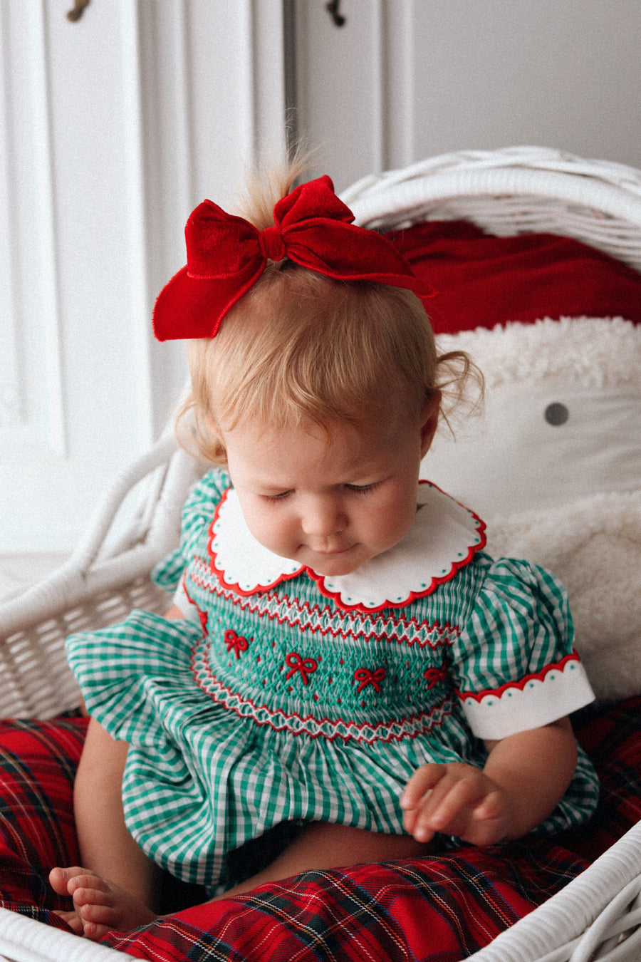 Mistletoe Gingham Handsmocked Romper