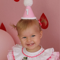 Pink Gingham Birthday Party Hat