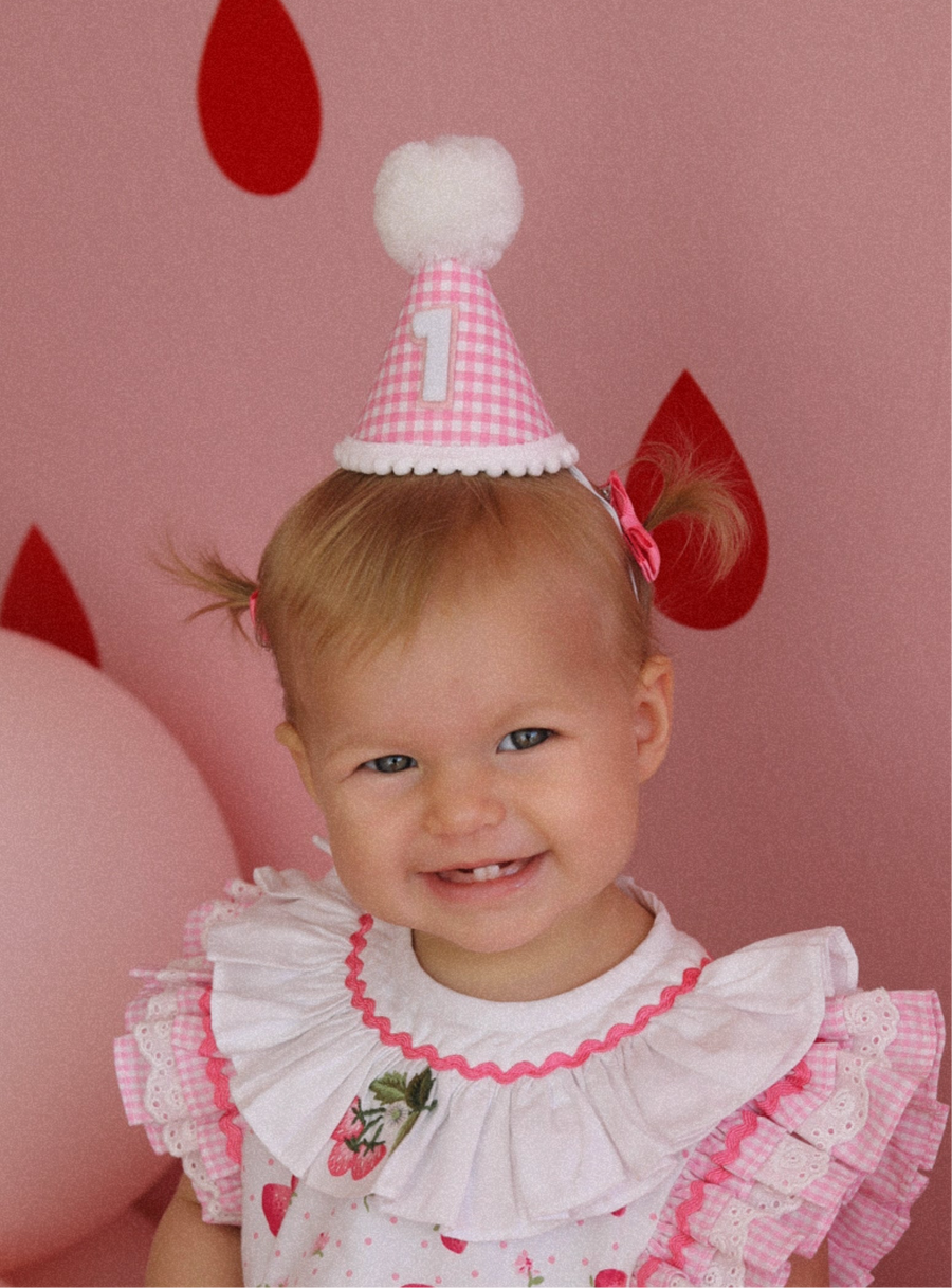 Pink Gingham Birthday Party Hat