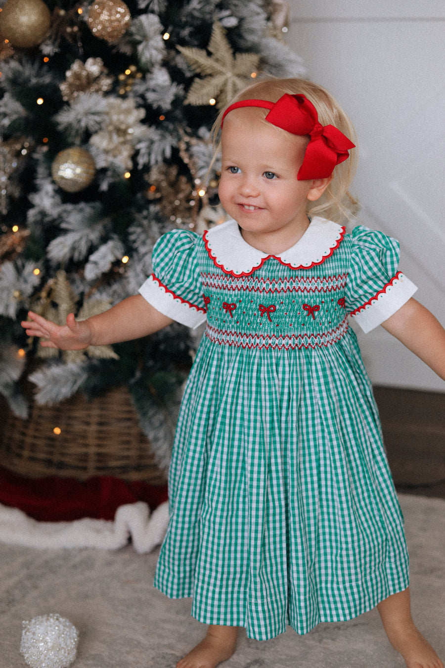 Mistletoe Gingham Handsmocked Dress