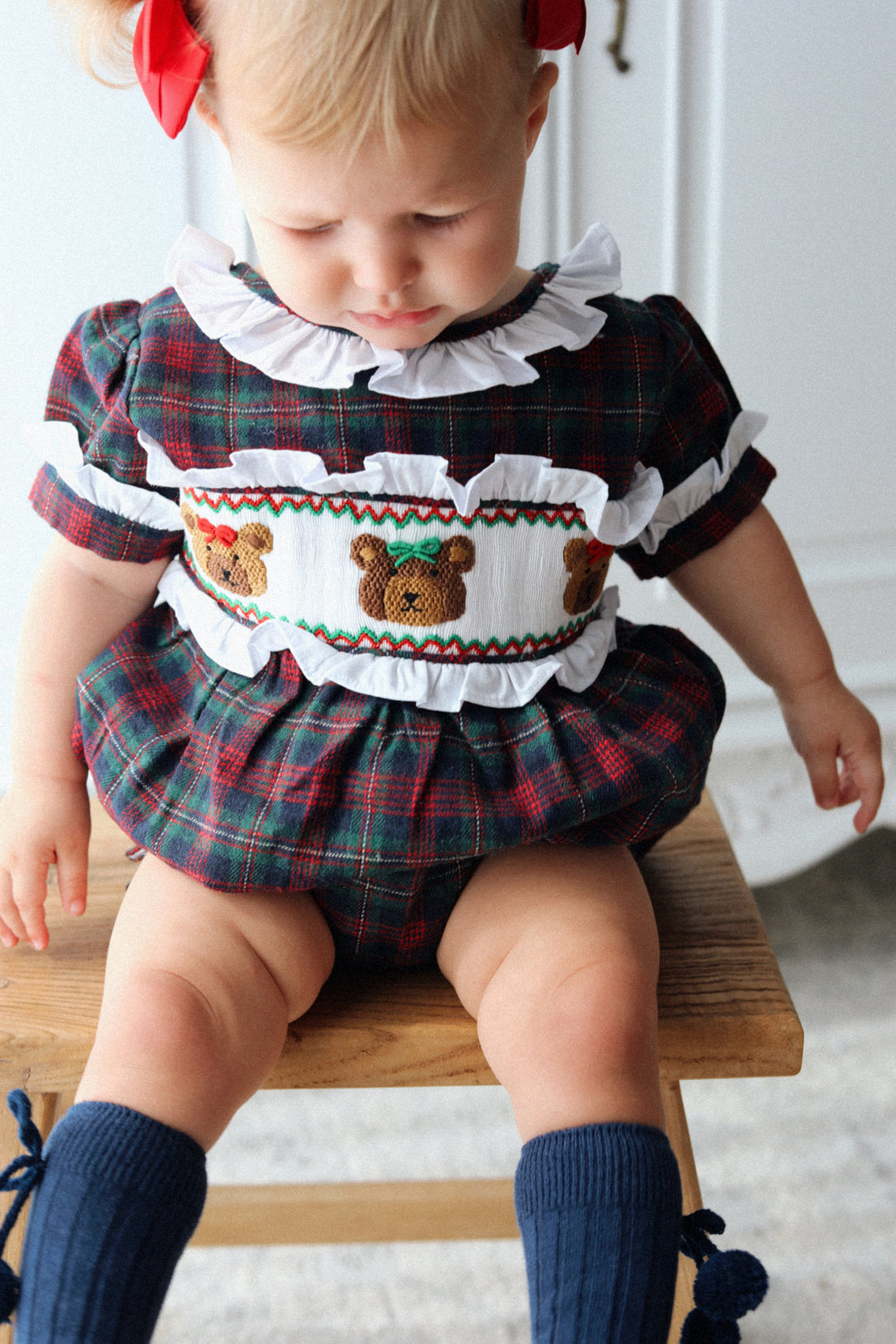 Teddy Tartan Ruffle Romper- *Pre-Order Oct