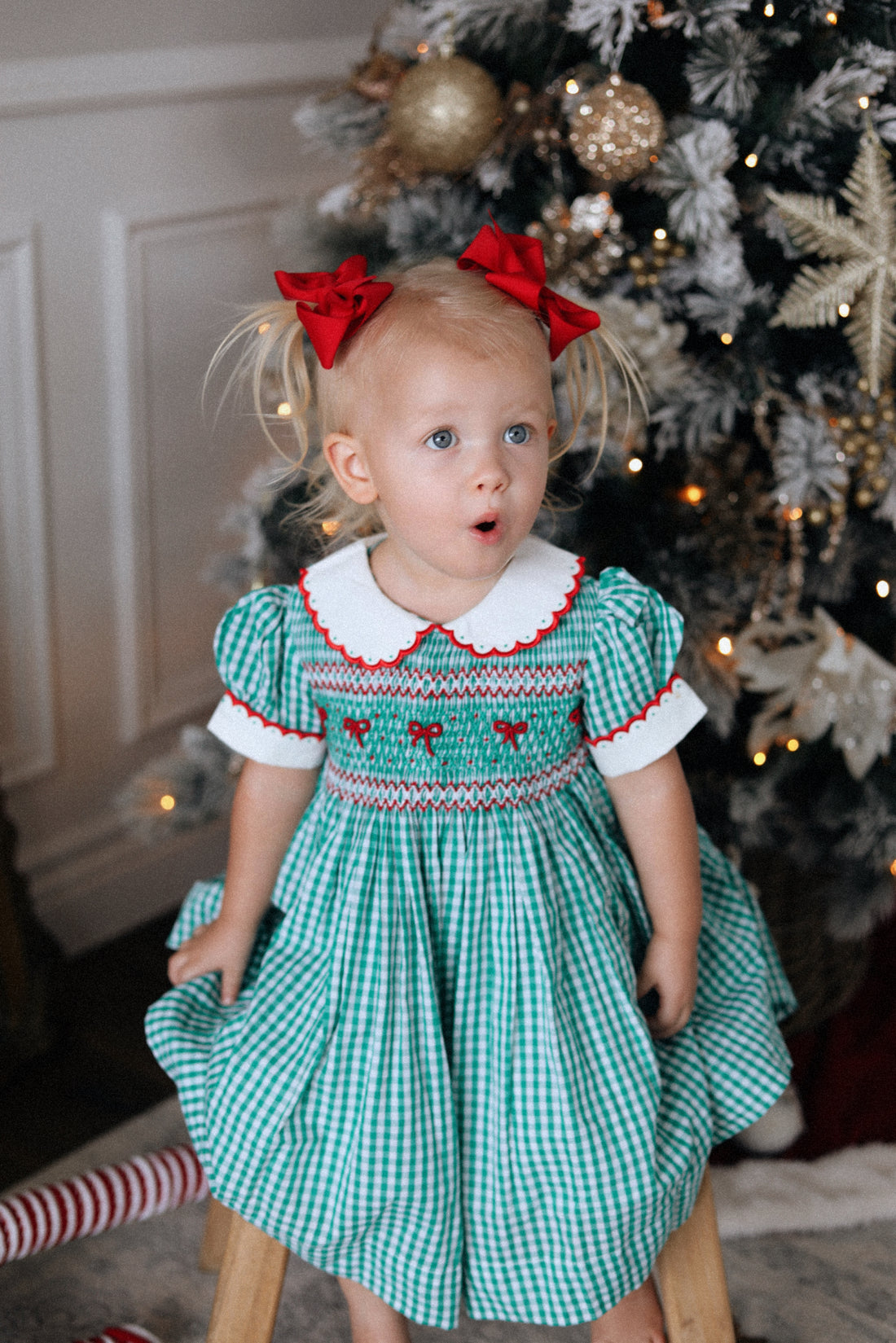 Mistletoe Gingham Handsmocked Dress