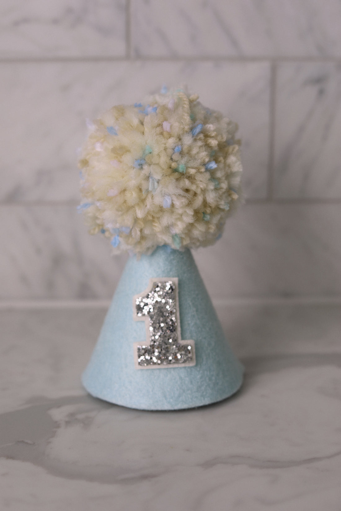 Blue, Beige & Silver Birthday Party Hat