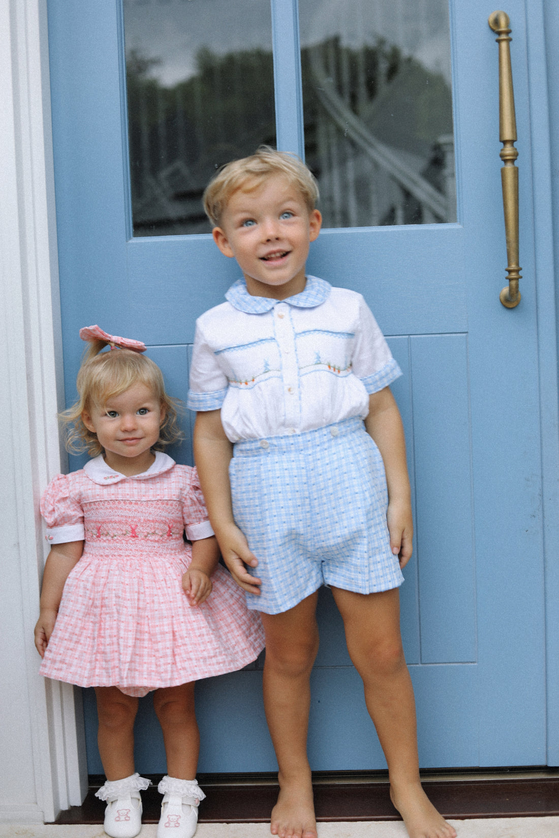 Peach Swiss Dot Bunny Handsmocked Dress