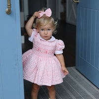 Peach Swiss Dot Bunny Handsmocked Dress