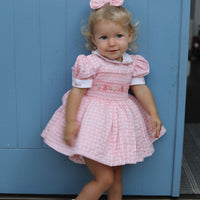 Peach Swiss Dot Bunny Handsmocked Dress