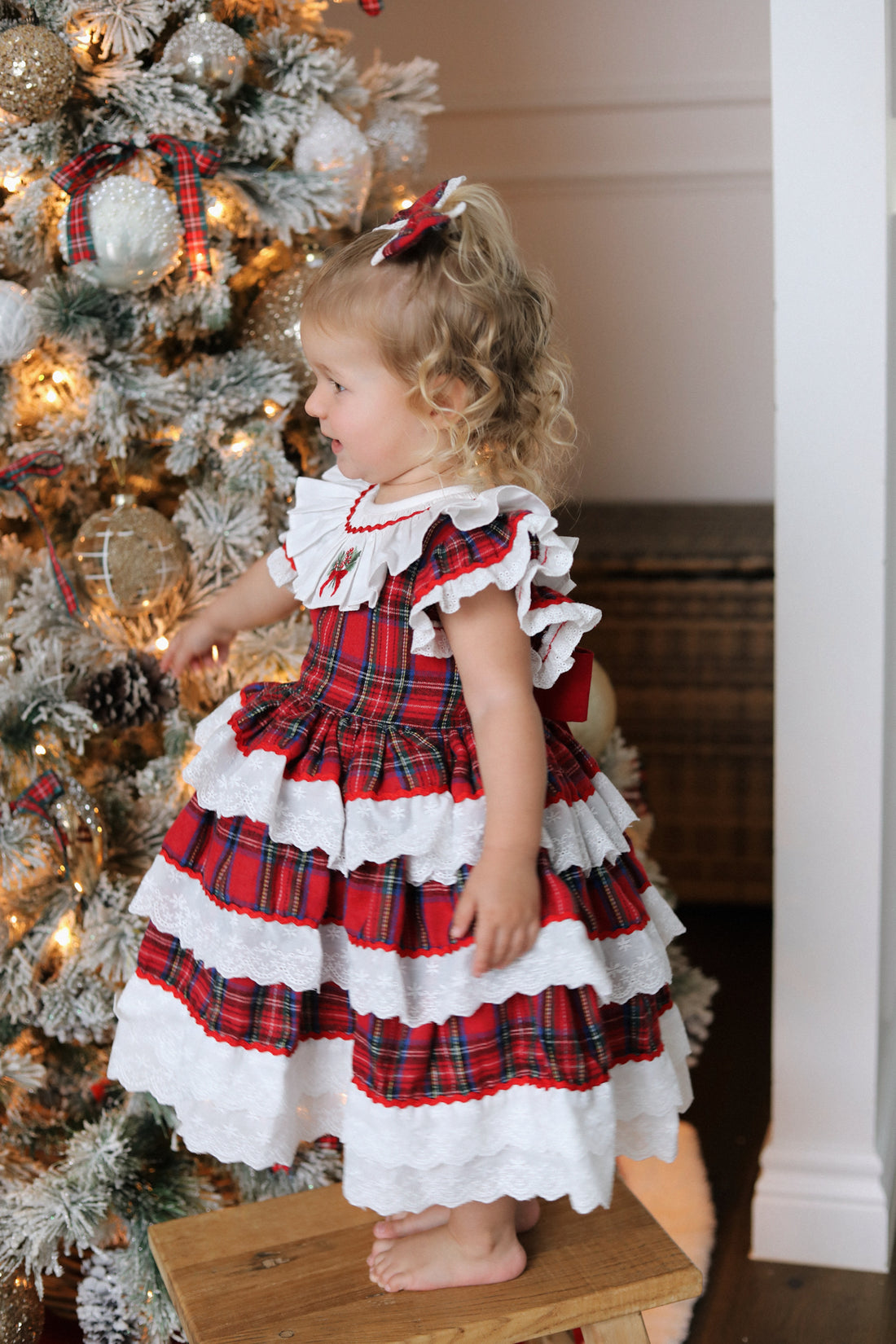 Classic Tartan & Lace Puff Dress * Pre-Order September
