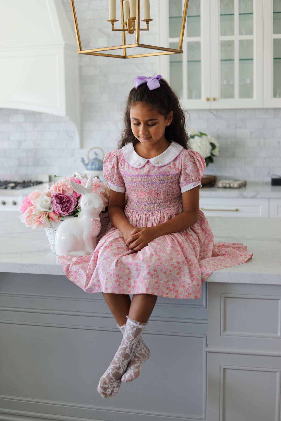 Charlottle Handsmocked Ribbons and Roses Dress