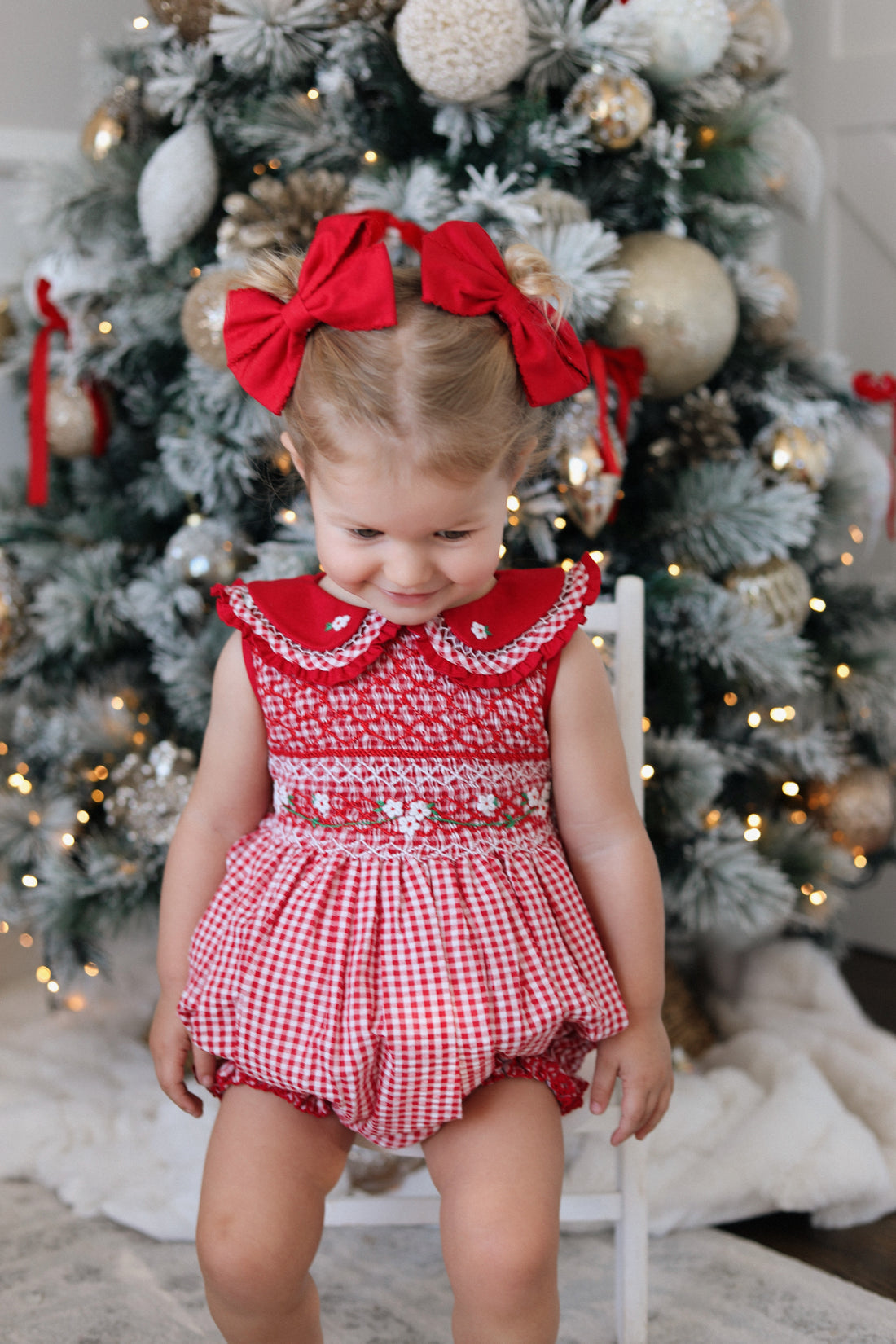 Holly Jolly Gingham Handsmocked Romper * Pre-Order October