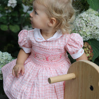 Peach Swiss Dot Bunny Handsmocked Dress