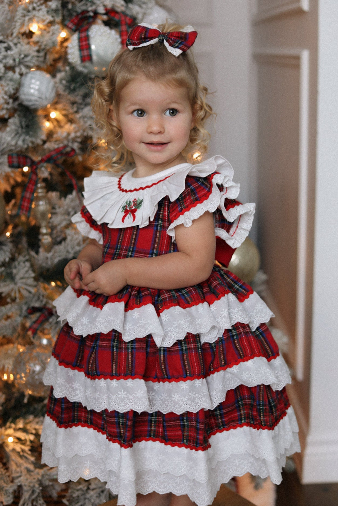Classic Tartan & Lace Puff Dress * Pre-Order September