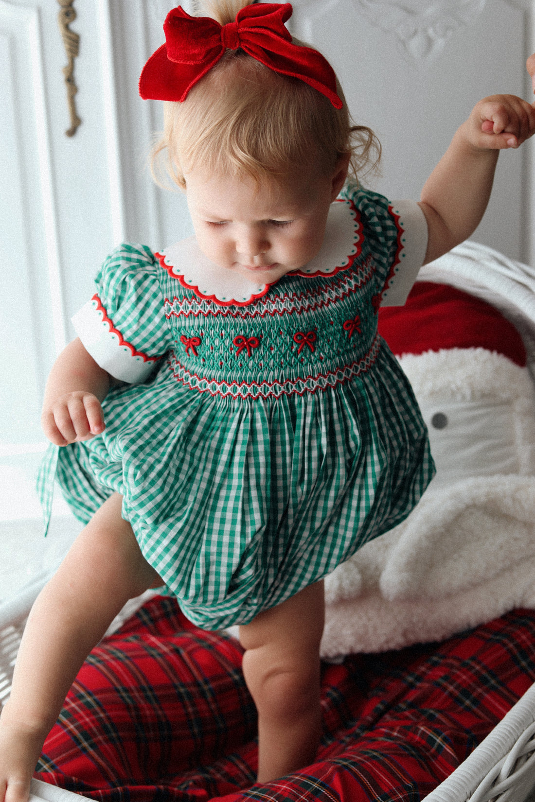 Mistletoe Gingham Handsmocked Romper