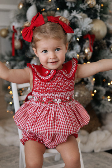 Holly Jolly Gingham Handsmocked Romper * Pre-Order October