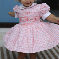 Peach Swiss Dot Bunny Handsmocked Dress