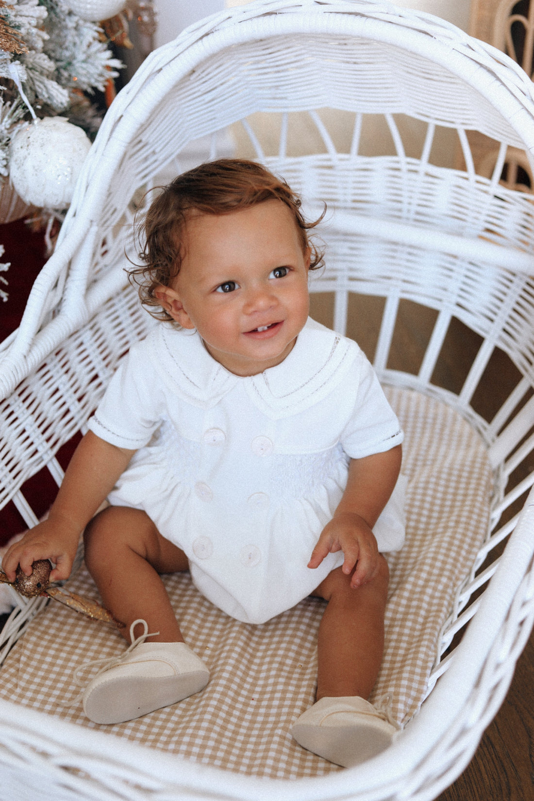 Theodore Handsmocked Linen Romper