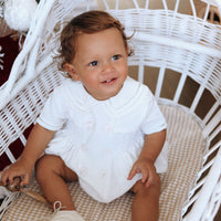 Theodore Handsmocked Linen Romper