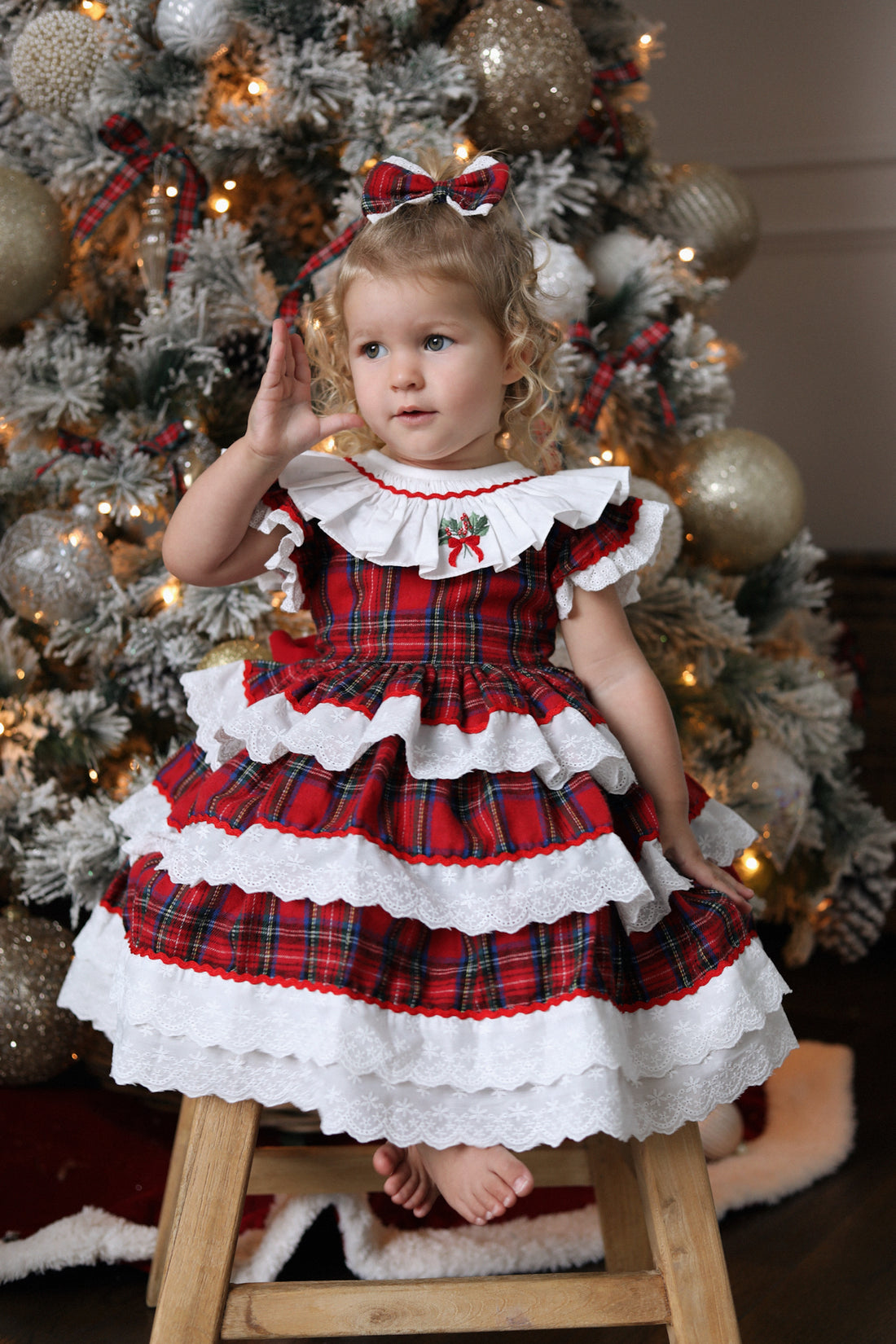 Classic Tartan & Lace Puff Dress * Pre-Order September