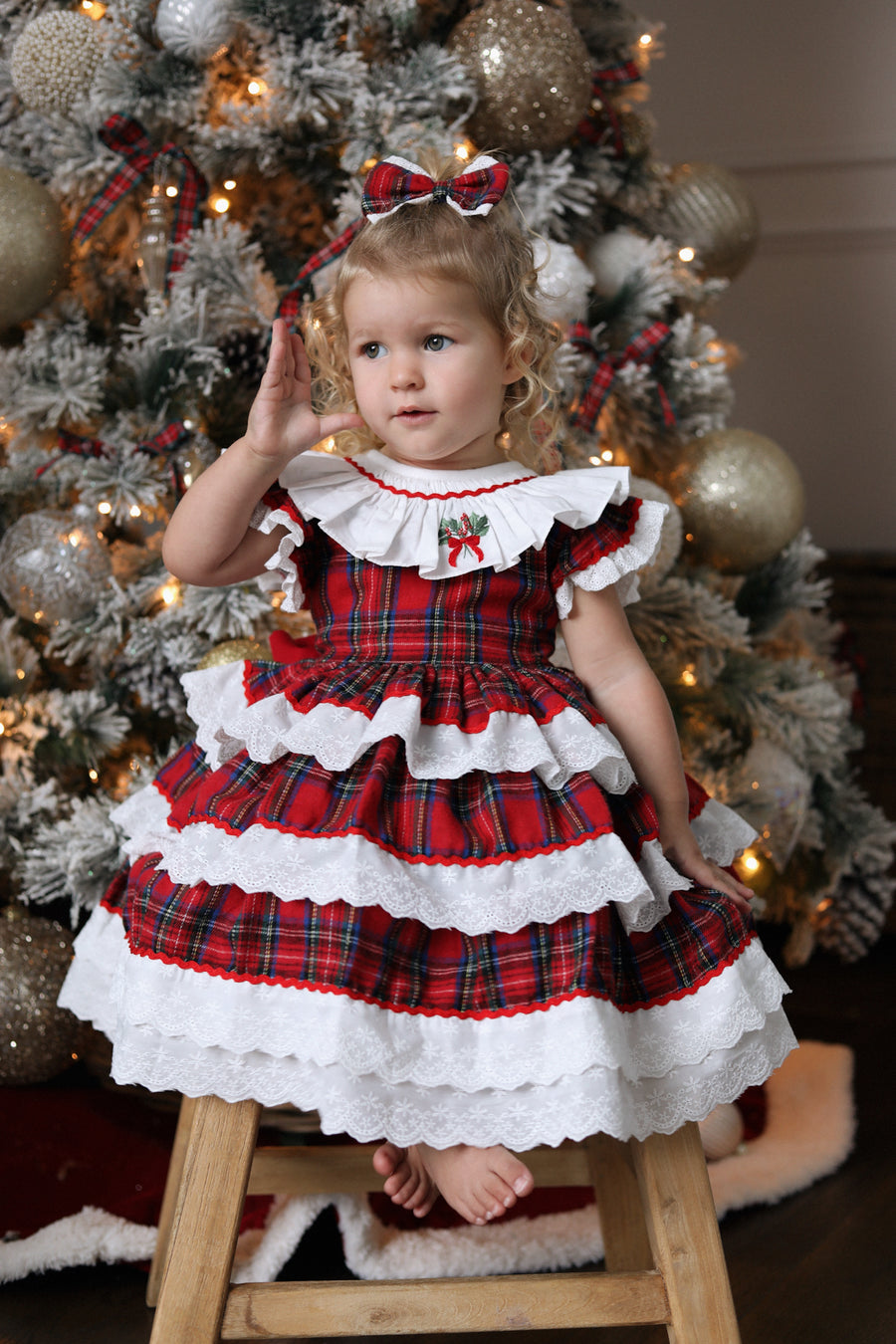 Classic Tartan & Lace Puff Dress * Pre-Order September