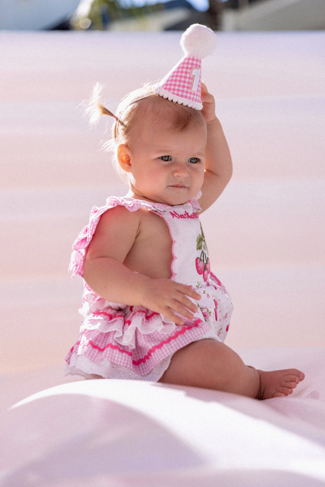 Pink Gingham Birthday Party Hat