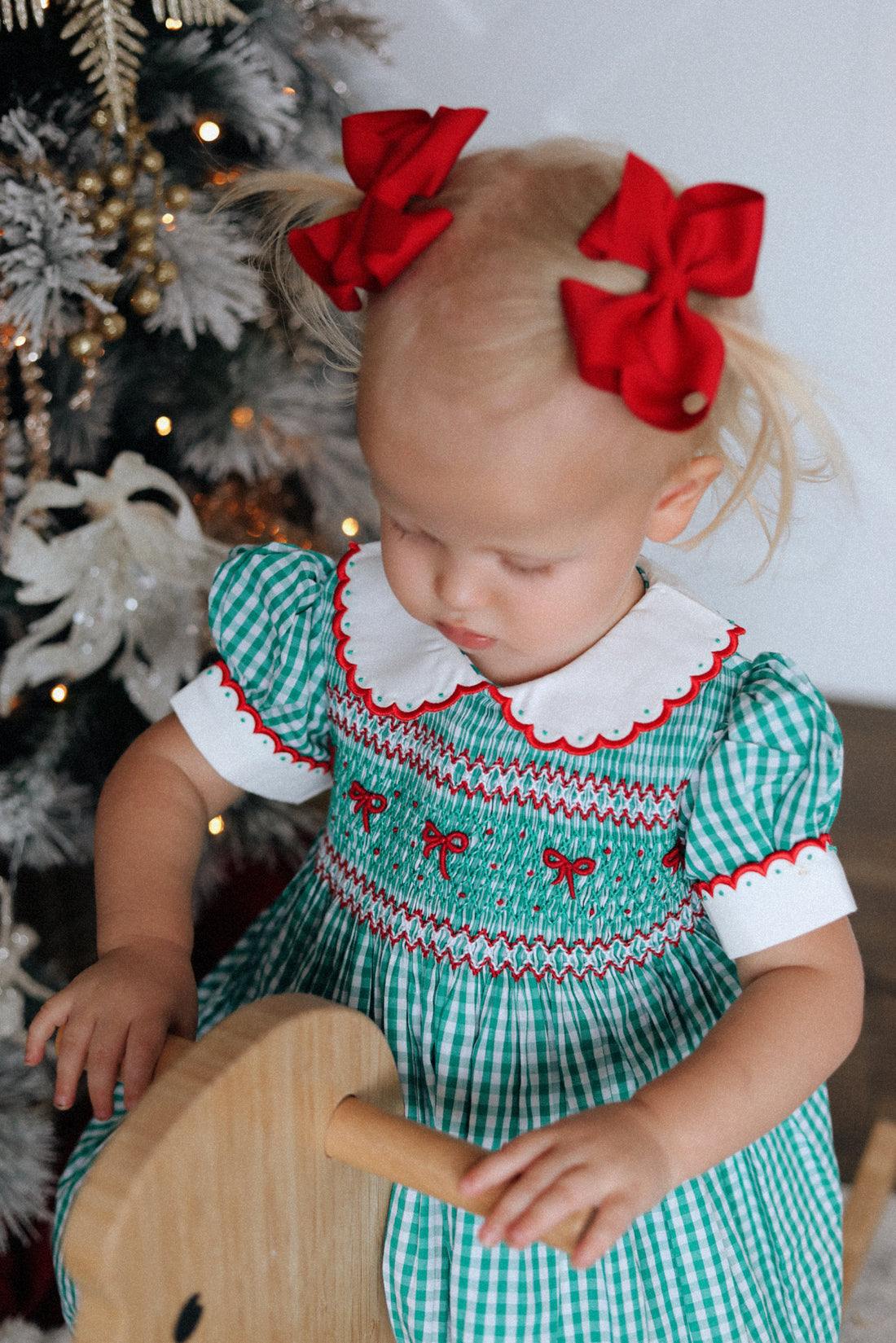 Mistletoe Gingham Handsmocked Dress