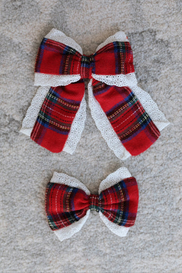 Classic Tartan & Lace Holiday Hair Bow * Pre-Order September