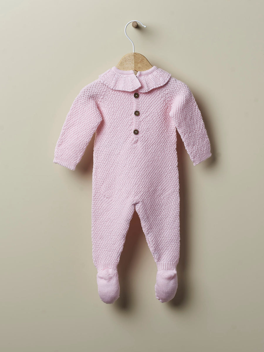 Odette Merino Wool Knit Babygrow- Soft Pink