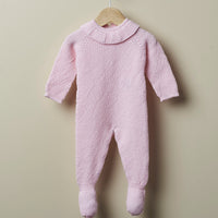 Odette Merino Wool Knit Babygrow- Soft Pink