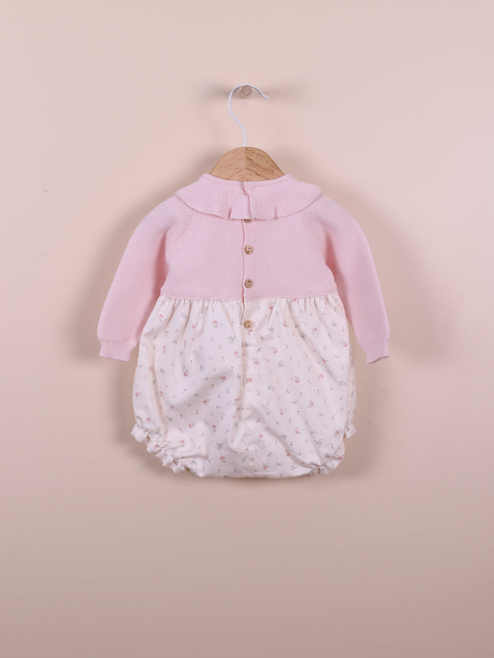 Alani Long Sleeve Floral and Knit Romper- Soft Pink