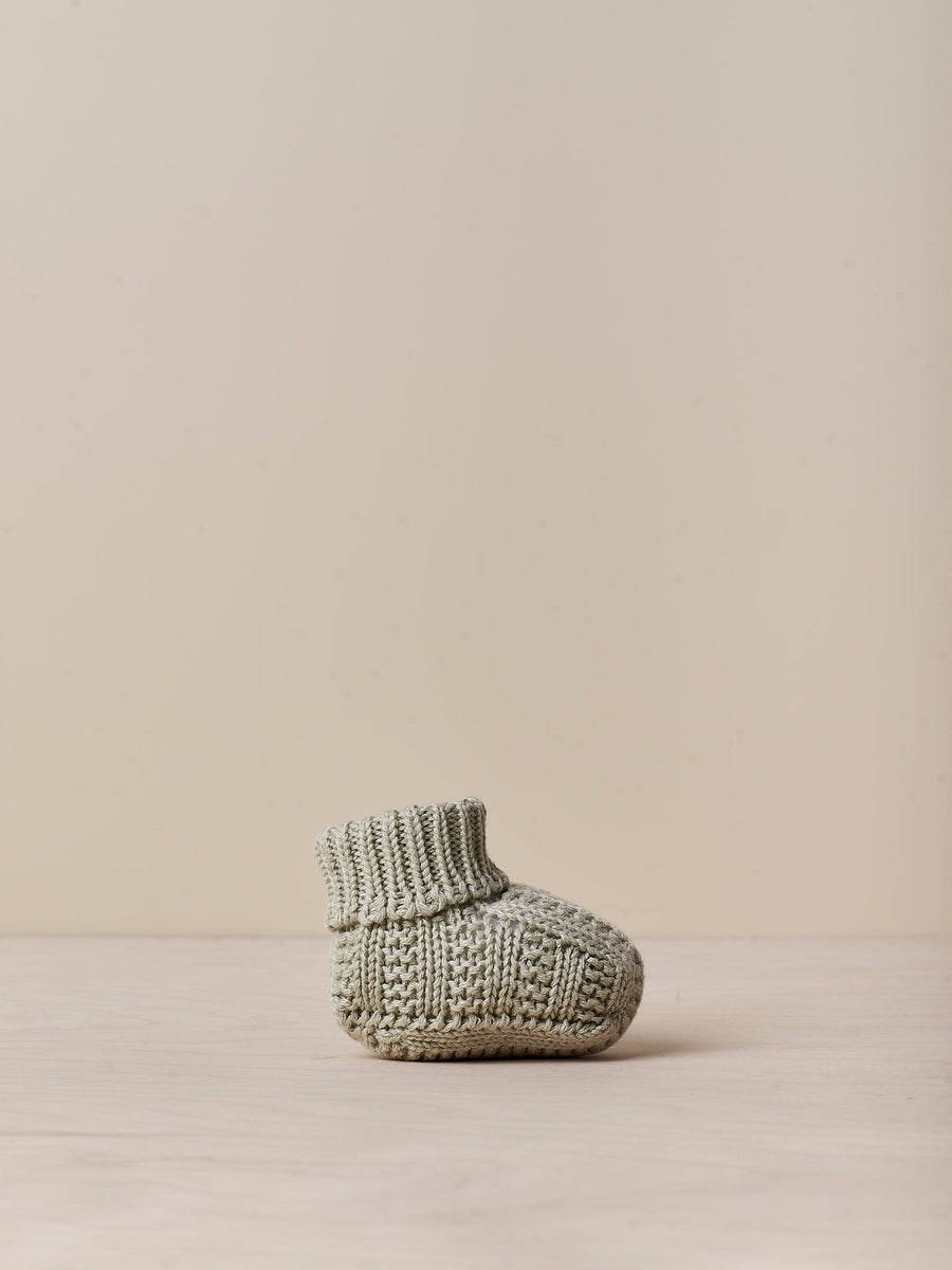 Organic Cotton Knit Booties- Moss