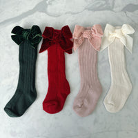 Knee High Cable Knit Bow Socks