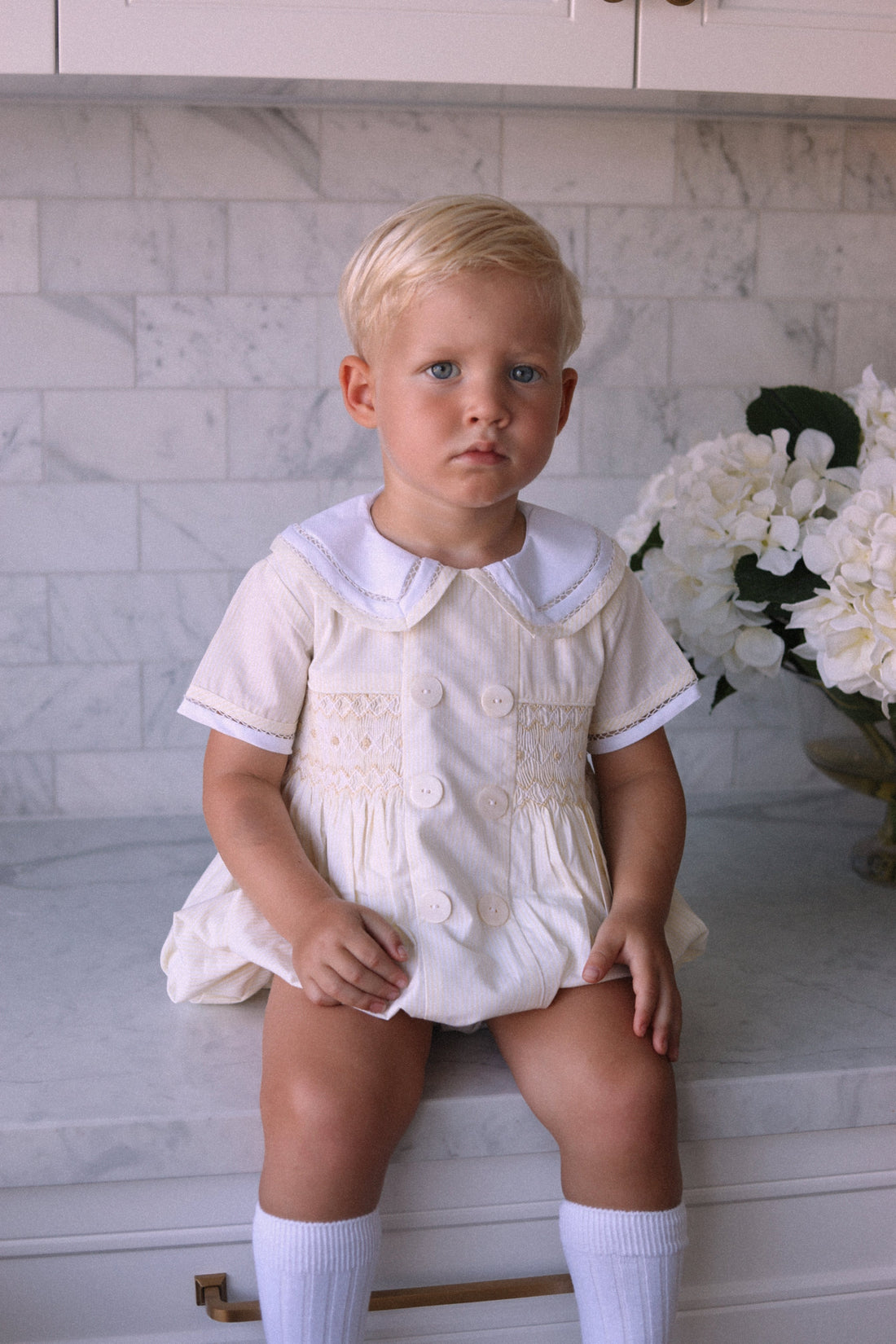 Seconds Louis Handsmocked Lemon Stripe Romper Size 0-3 Months